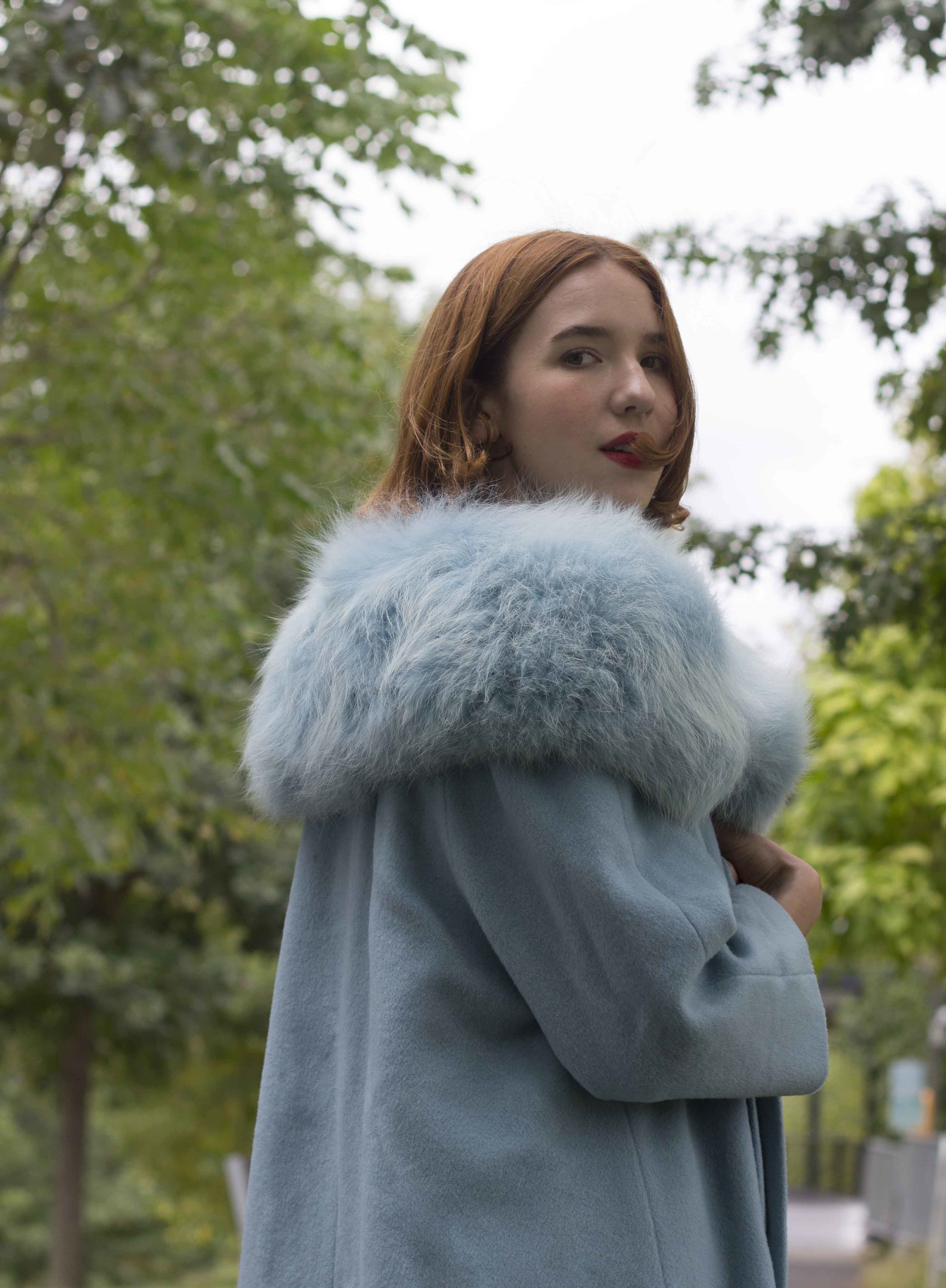 1950s Blue Fox Collar Swing Coat