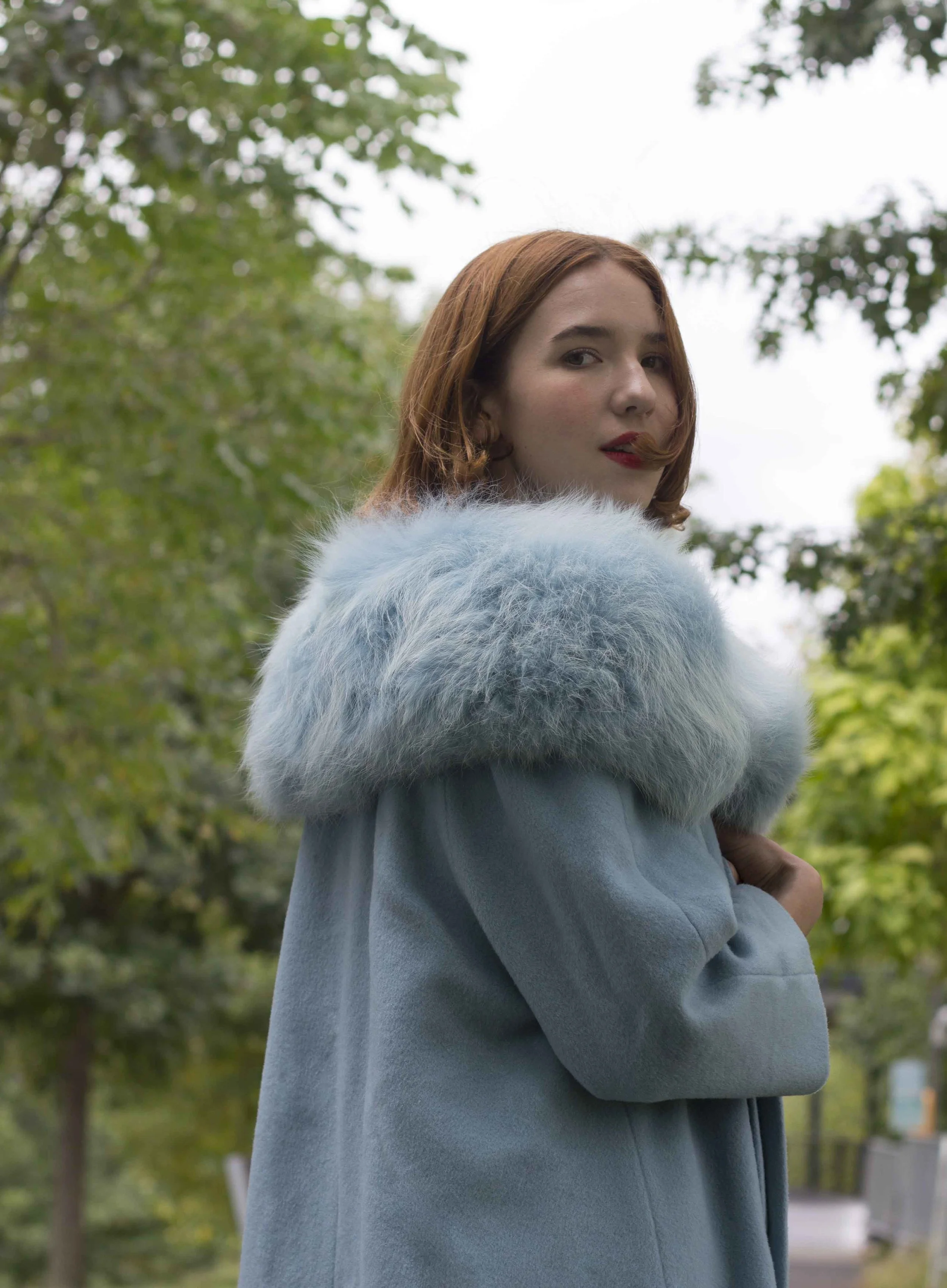 1950s Blue Fox Collar Swing Coat