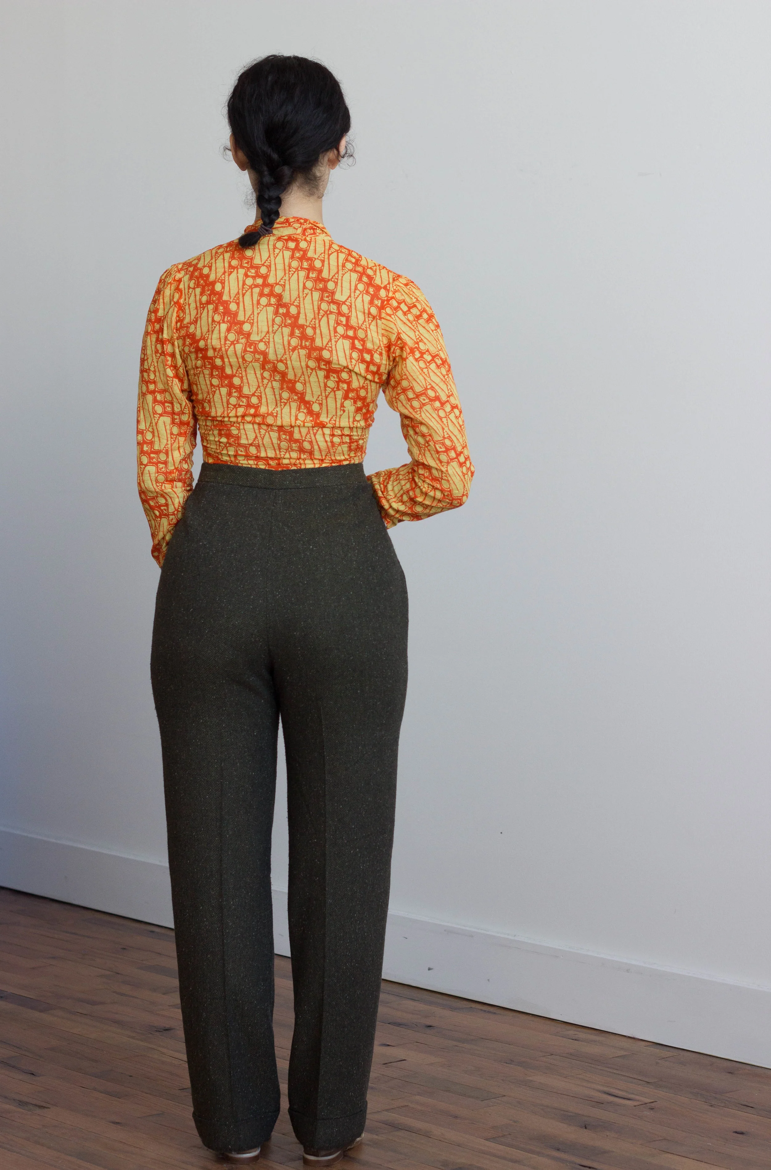 1980s Olive Herringbone Trousers