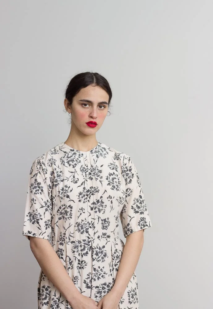 1950s Blush & Black Floral Day Dress