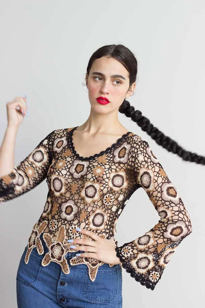 1990s Crocheted Bell Sleeve Top