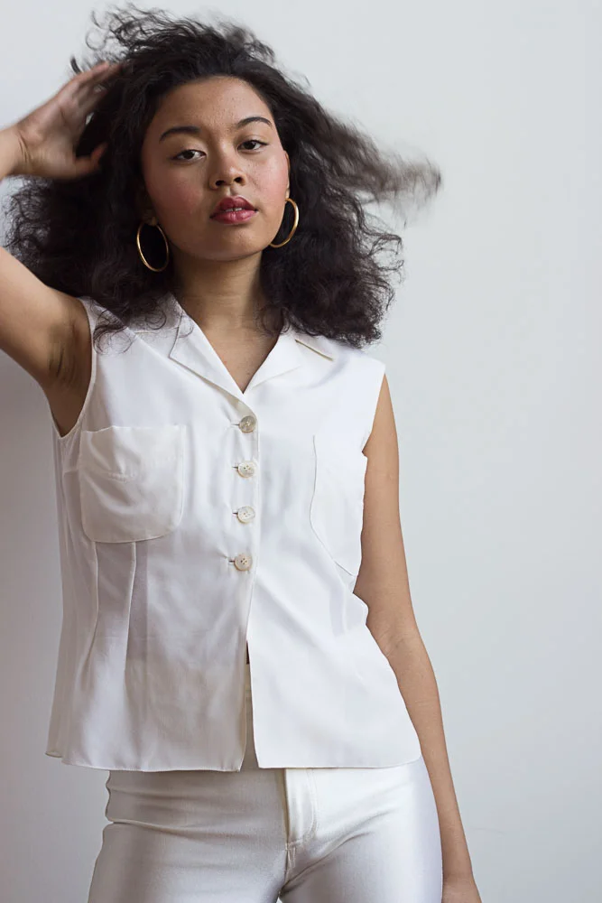 1980s Italian Silk Sleeveless Blouse