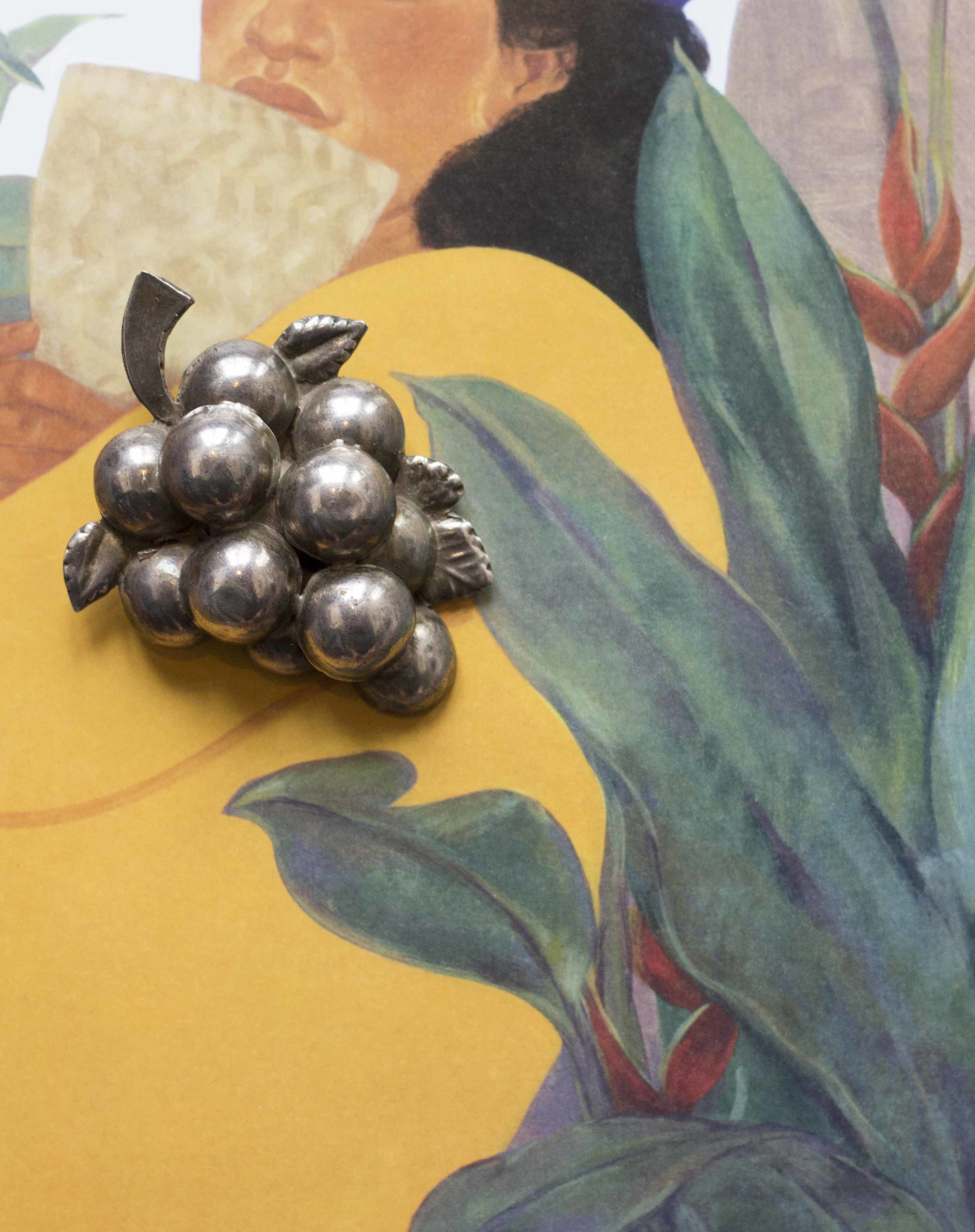 1950s Taxco Sterling Silver Bunch of Grapes Brooch