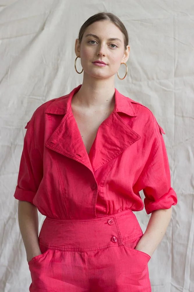 1980s Watermelon Linen Jumpsuit