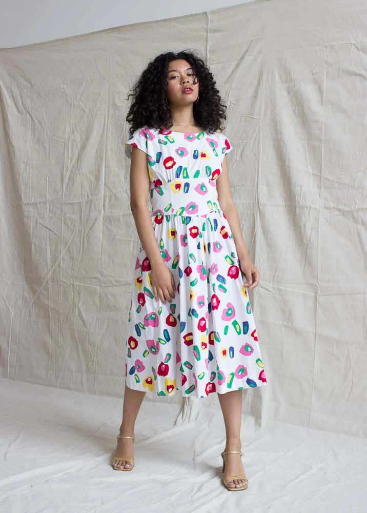 lanz cotton dress Lanz 50s Vintage Dress, Cotton Cottagecore Prairie Dress w/ Sleeves