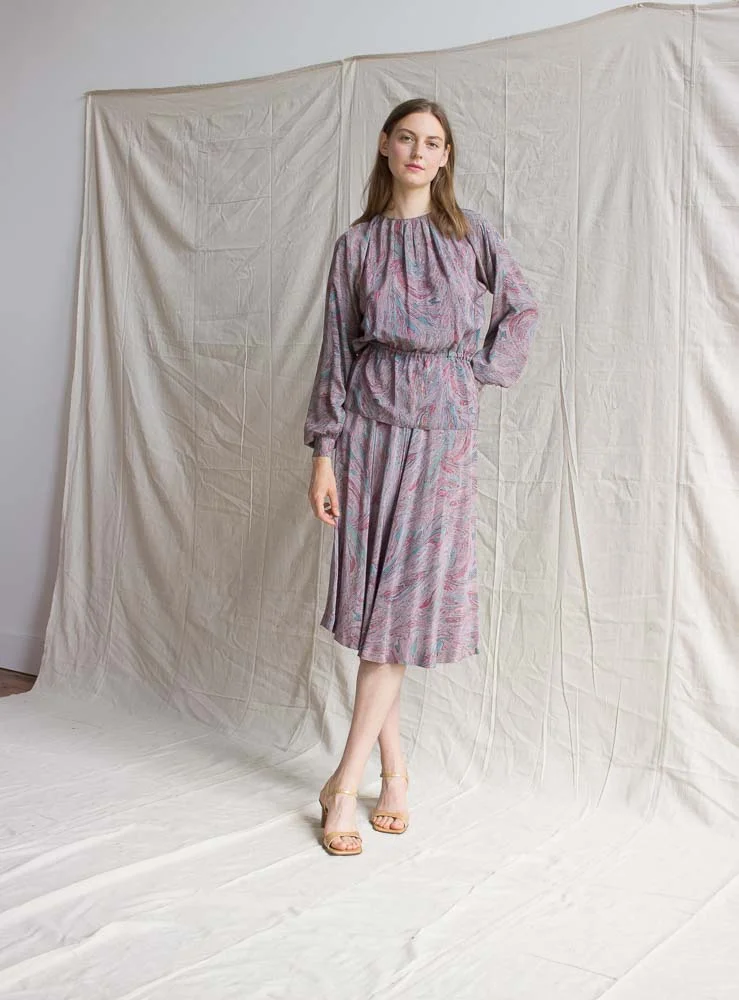 1970s Pauline Trigere Marbled Two Piece Set