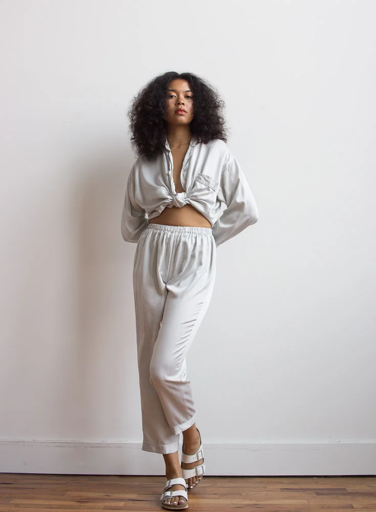 1990s Ice Blue Silk Pajamas