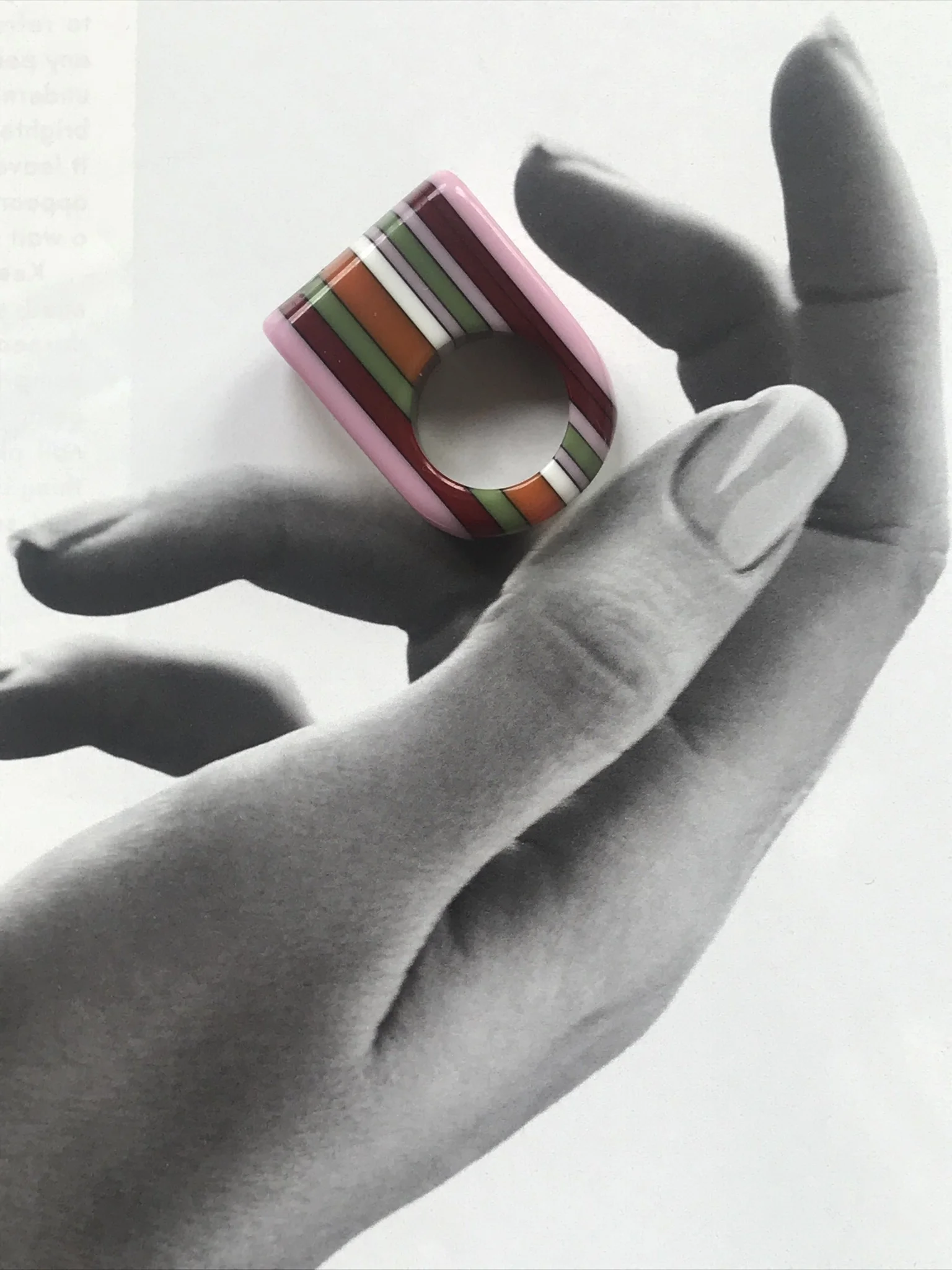 1960s Striped Lucite Ring