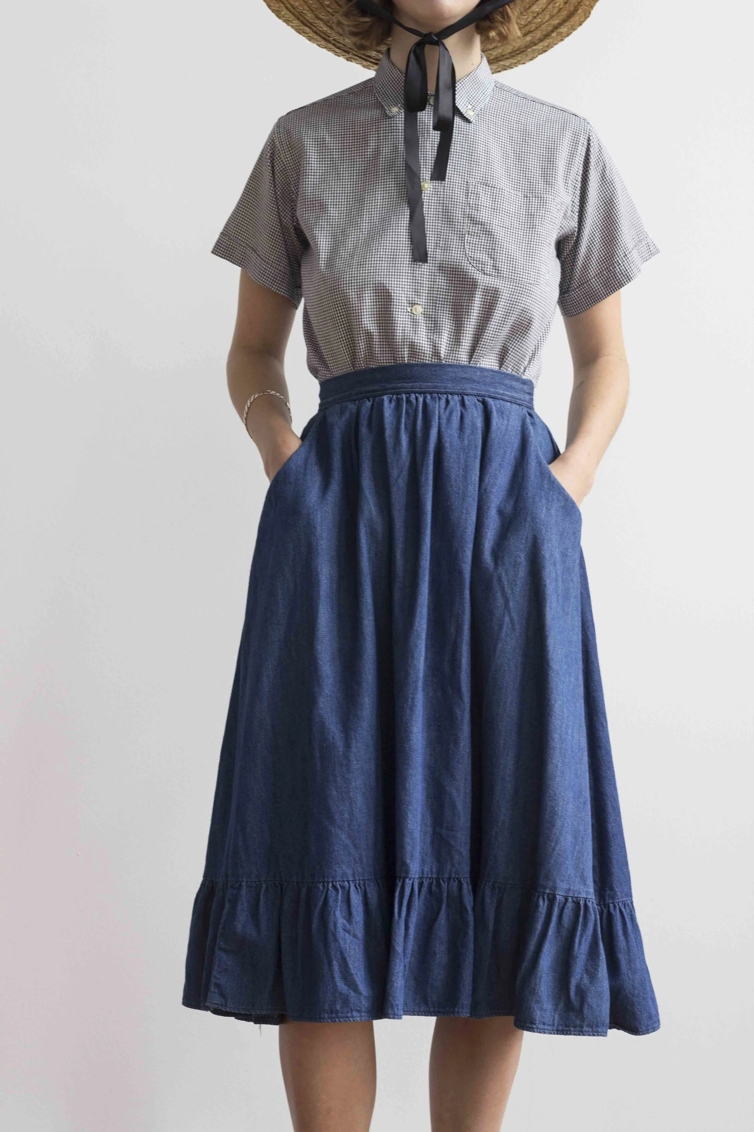 1970s Denim Cotton Peasant Skirt