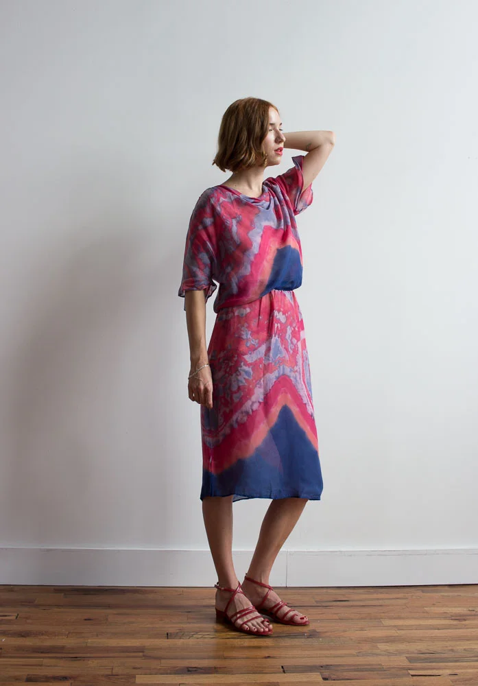 1970s Tie Dye Chiffon Two Piece Set