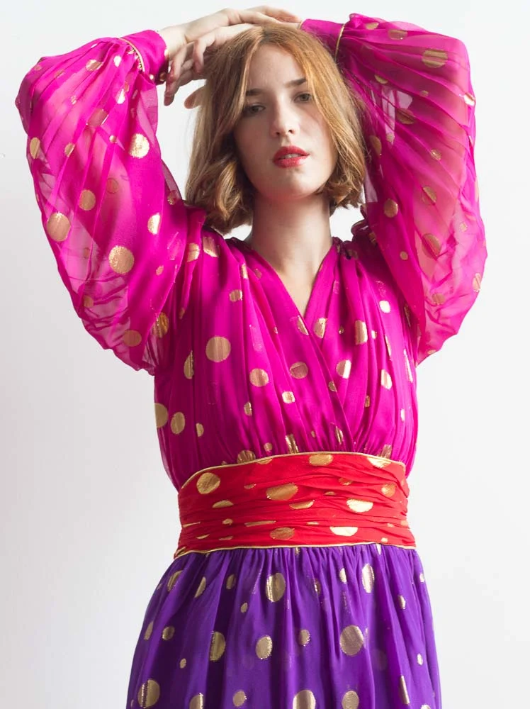 1980s Albert Nipon Silk Chiffon Goddess Dress