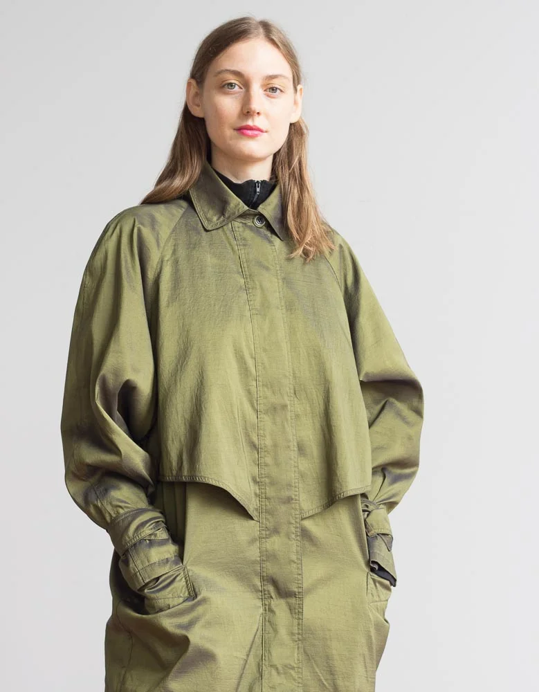 1980s Iridescent Taffeta Trench Coat