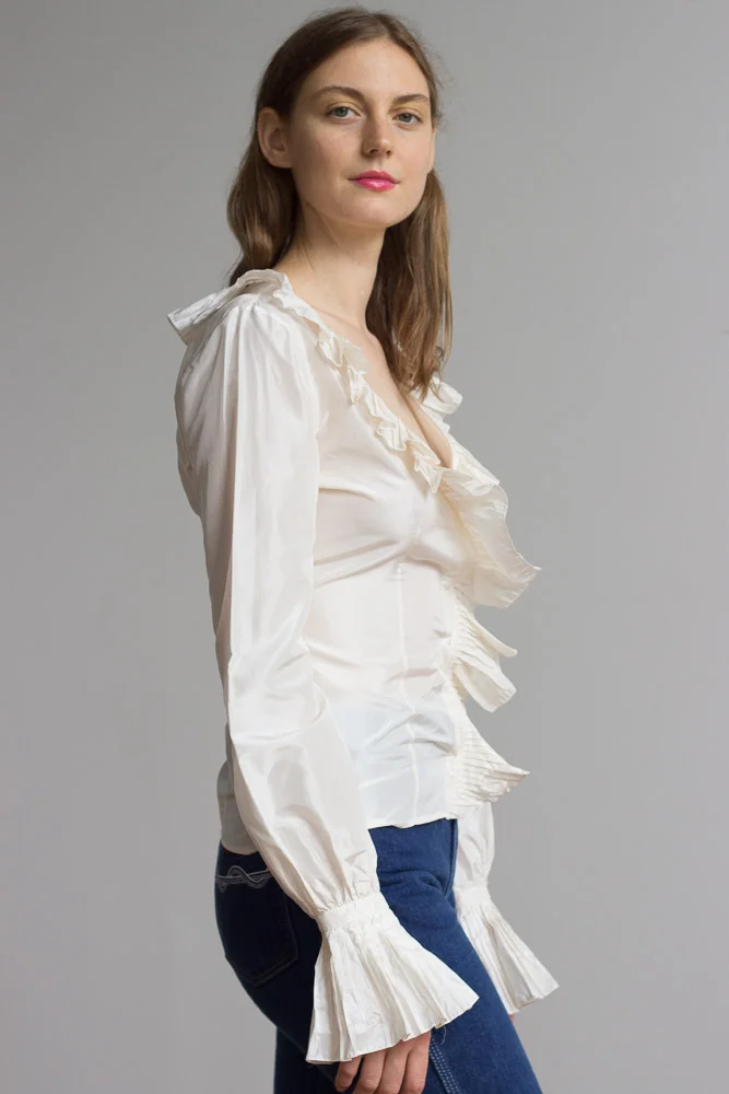 1980s Oscar de la Renta Taffeta Ruffle Top