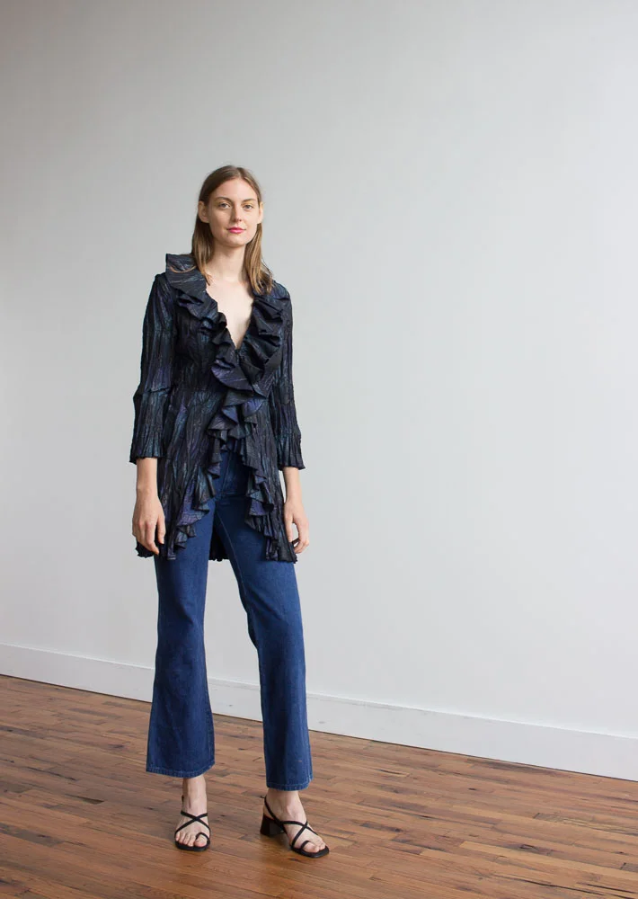 1990s Plaid Ruffle Plissé Tunic