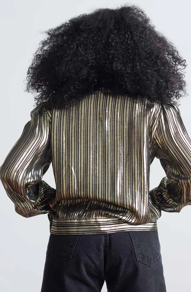 1970s Striped Gold Lamé Blouse