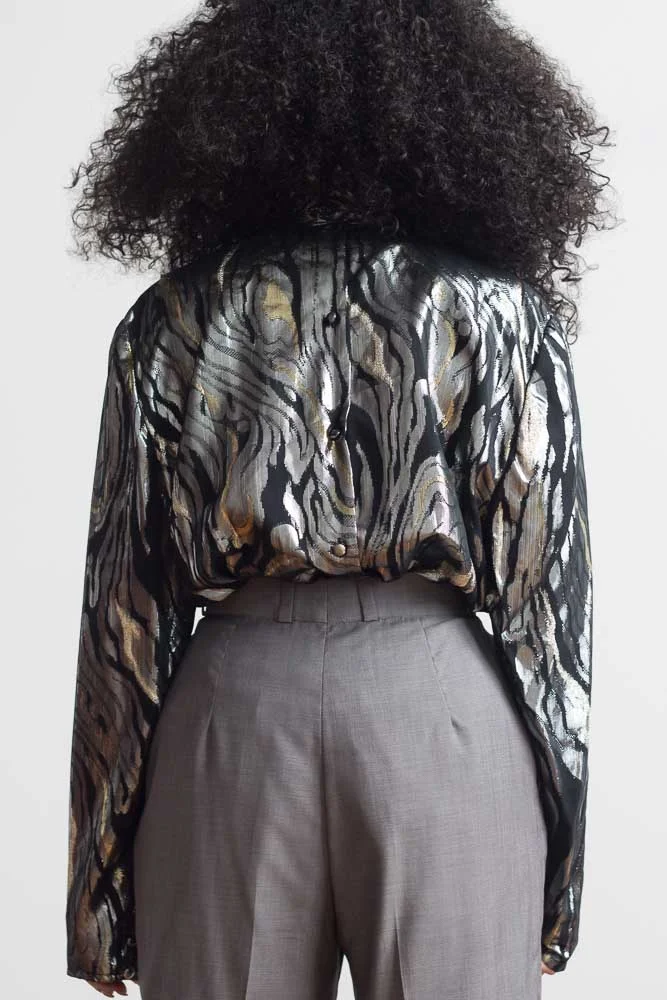 1980s Silver Lamé High Neck Blouse