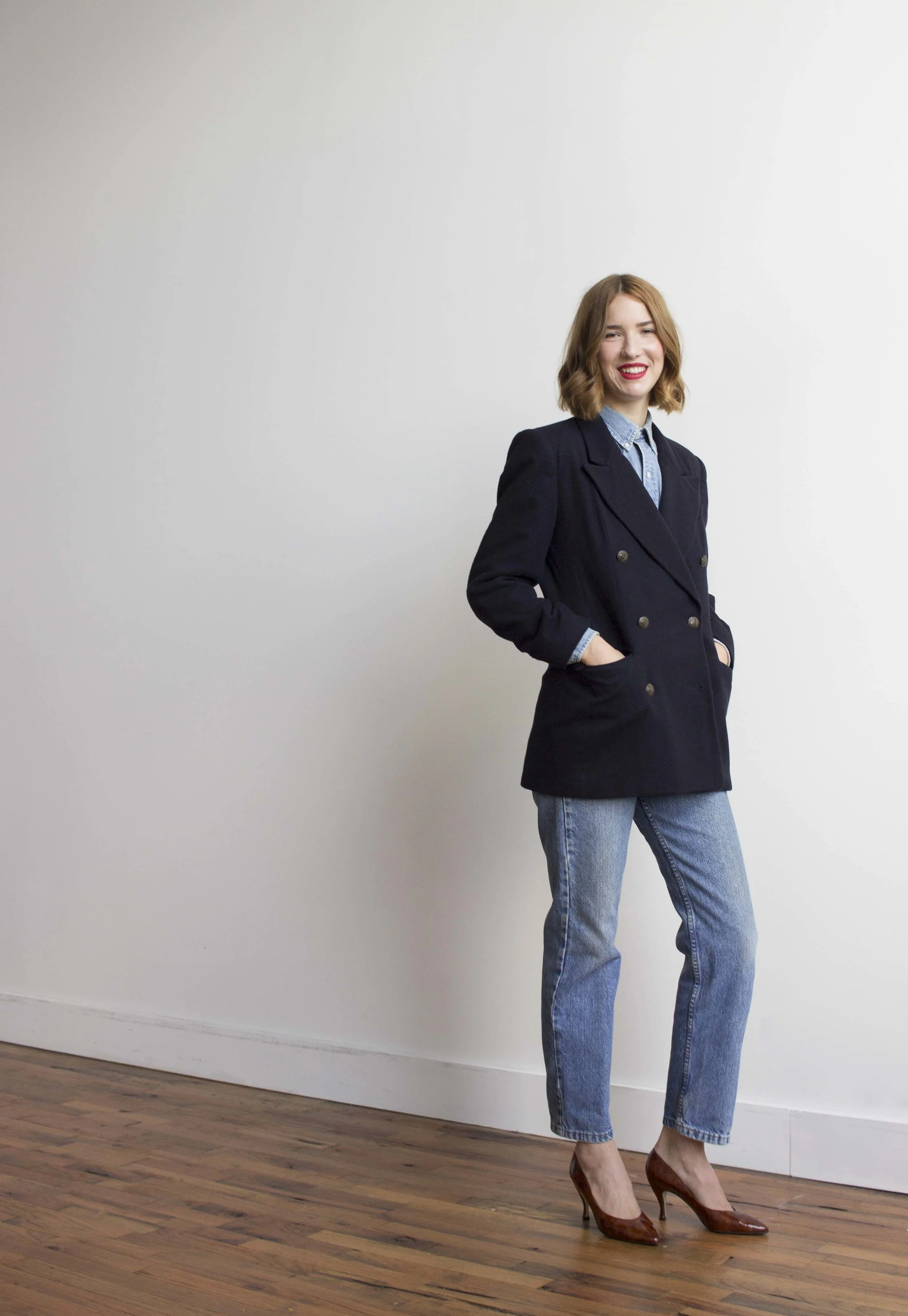 1980s Navy Double Breasted Jacket