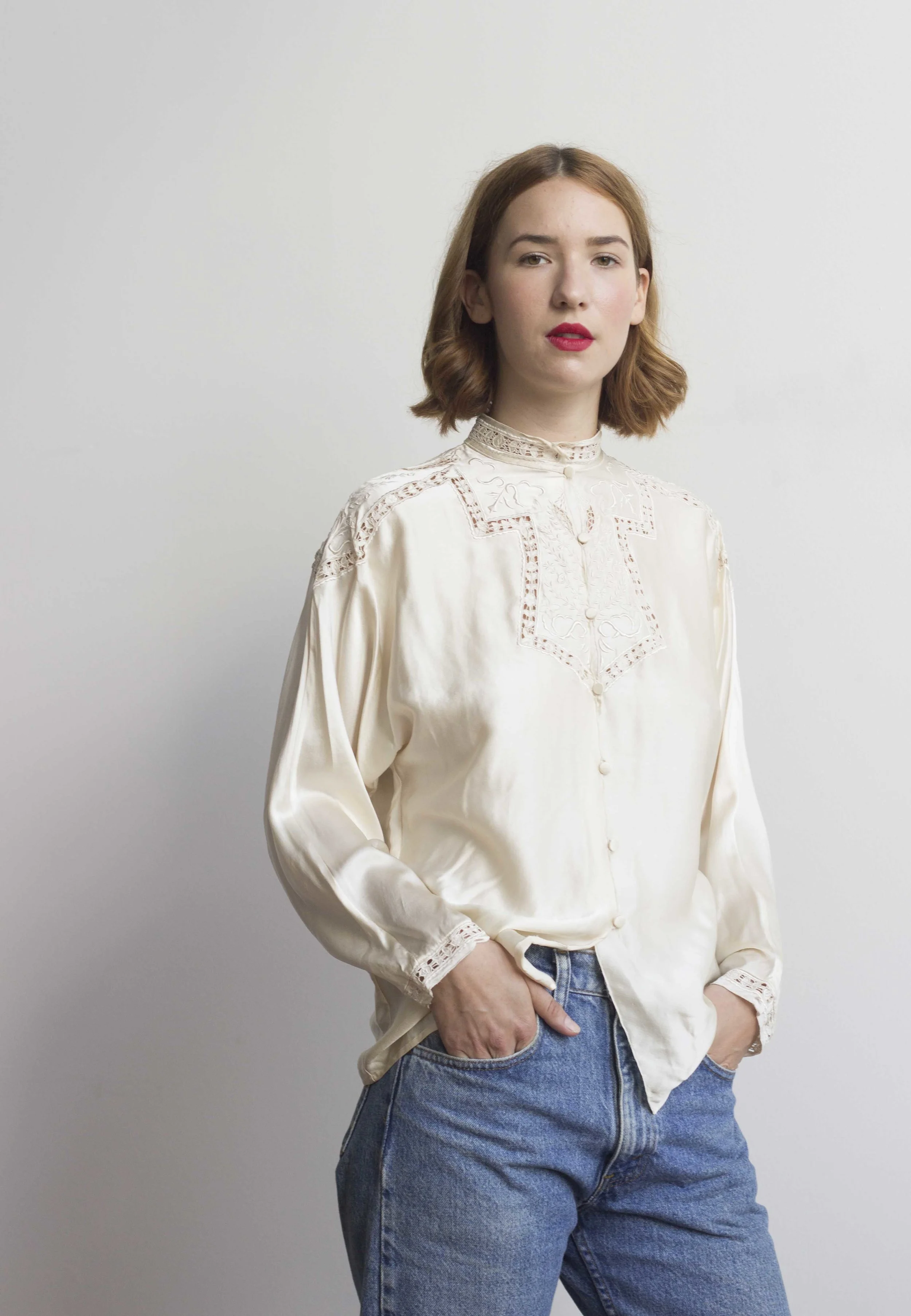 1980s Victoriana Silk Charmeuse Blouse