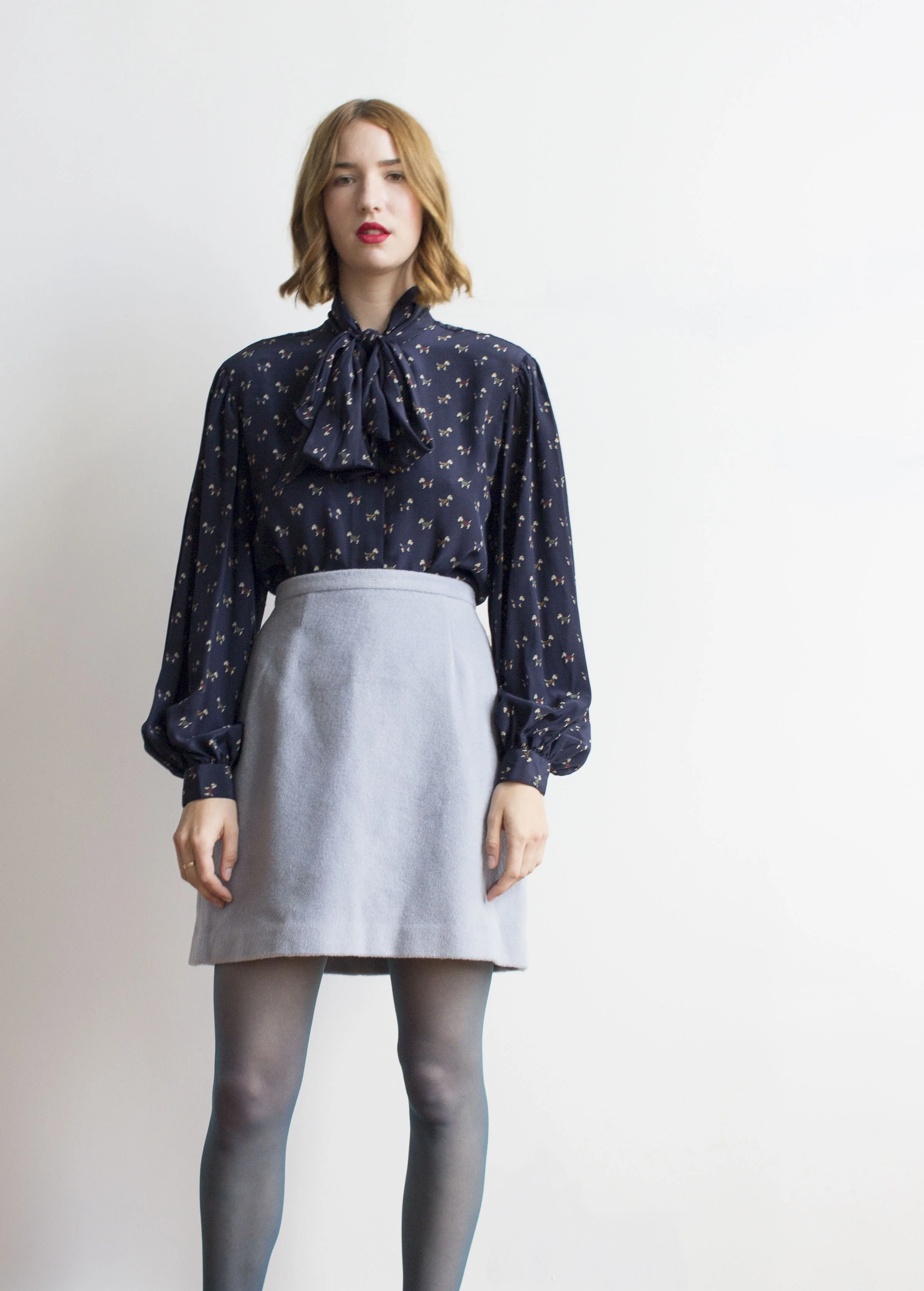 1980s Silk Scottie Dog Novelty Print Blouse