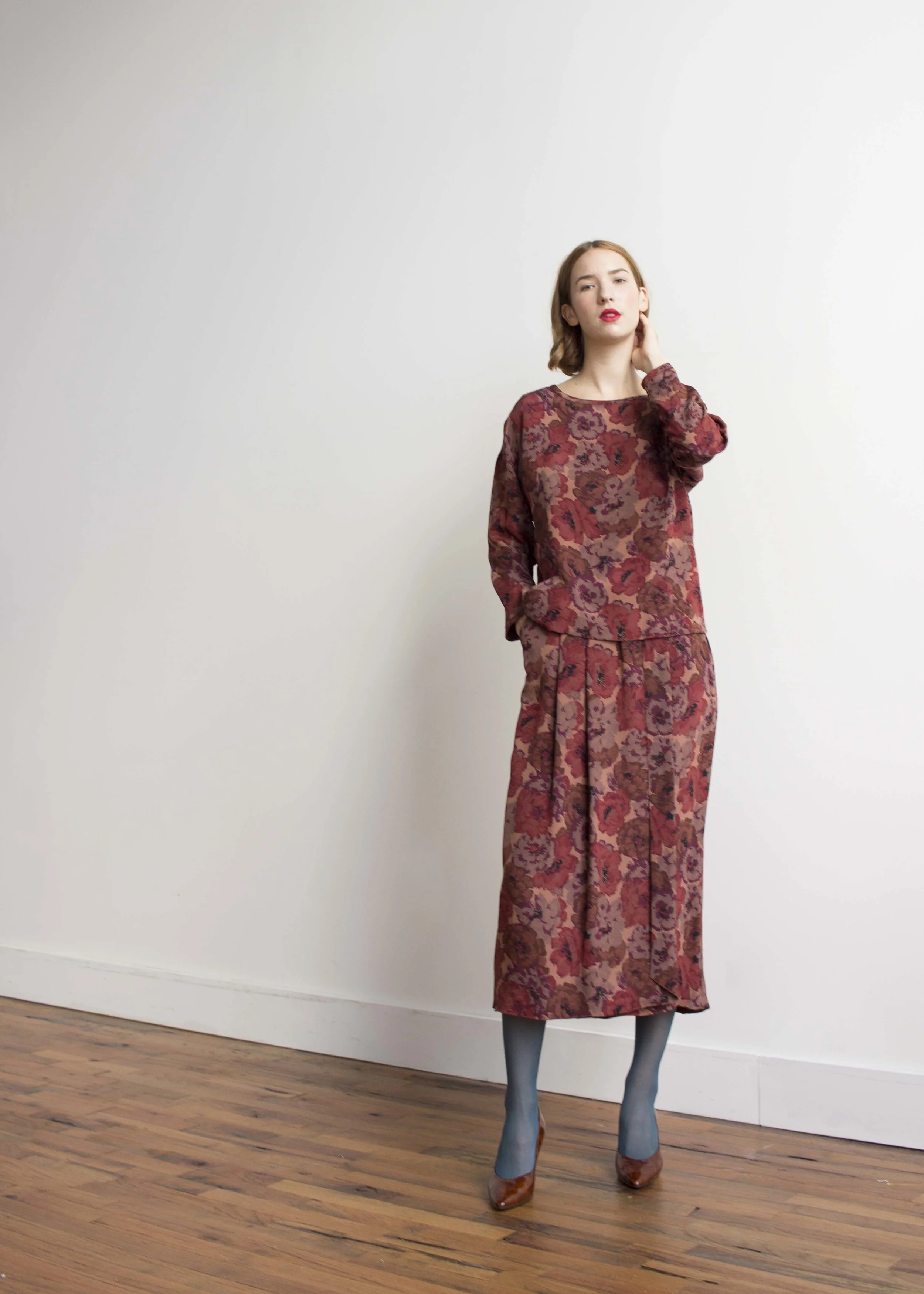 1980s Geoffrey Beene Autumn Floral Set