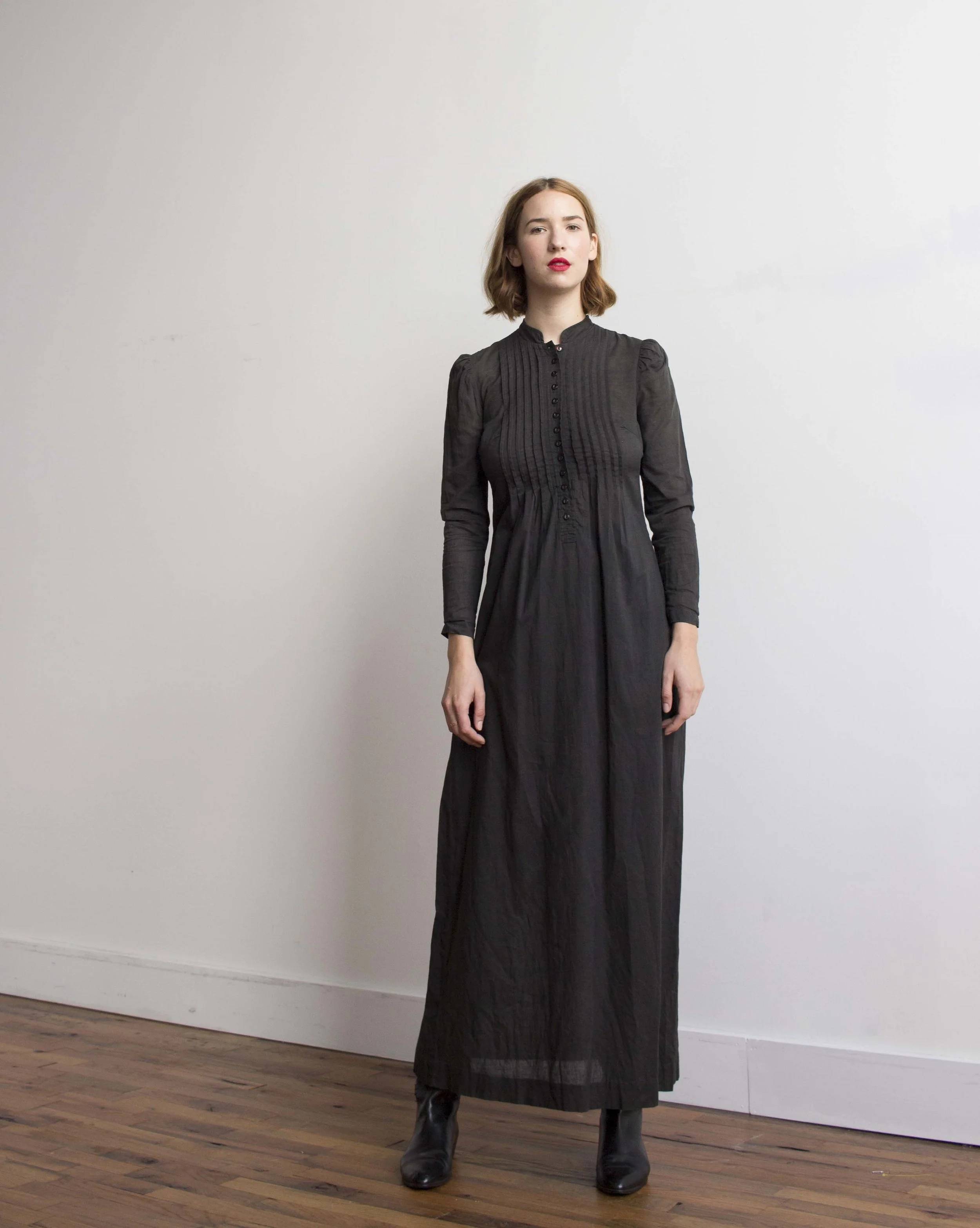 black prairie dress SOLEI Women's Bottom Shirt Long Sleeve Maxi Length - Size L breathable cotton Wednesday Prairie Dress S/M