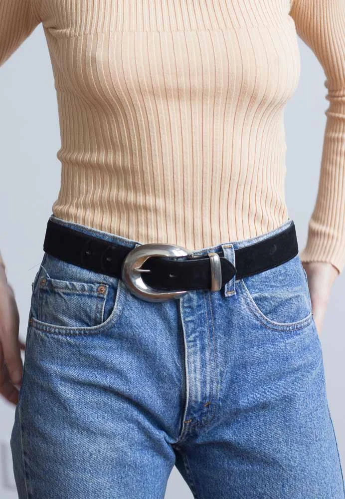 1980s Black Suede and Silver Belt