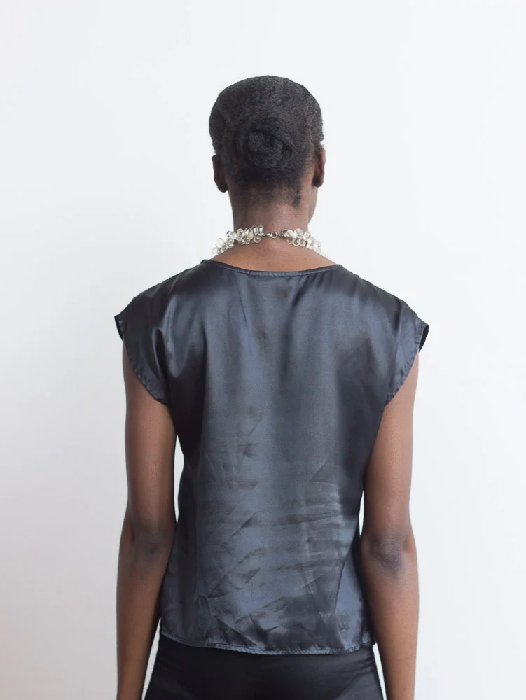 1980s Black Satin Boxy Top