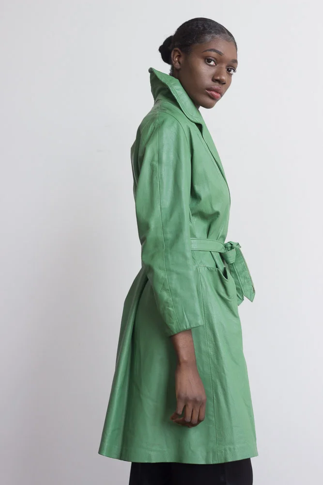 1960s Grass Green Buttery Leather Trench