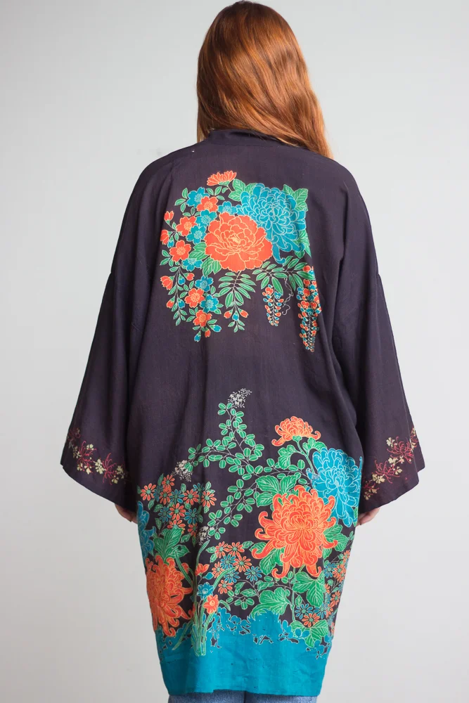 1920s Navy Pongee Japanese Robe