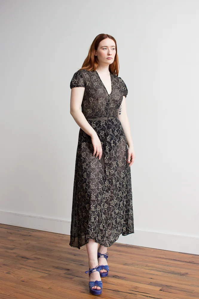 90s chiffon dress Vintage Black Chiffon Handkerchief Hem Slip Dress main image 0