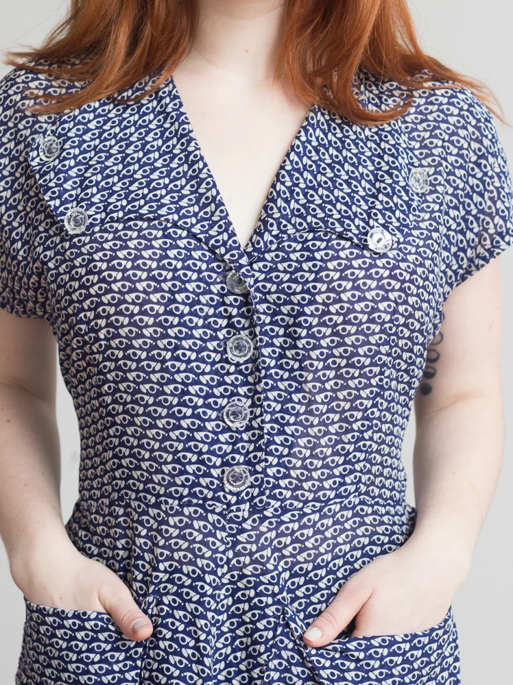 1940s Sheer Cotton Novelty Dress