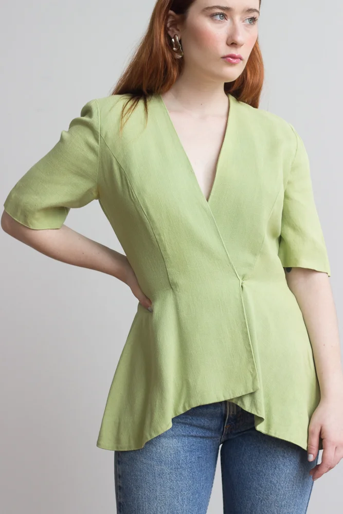 1940s Spring Green Linen Peplum Jacket