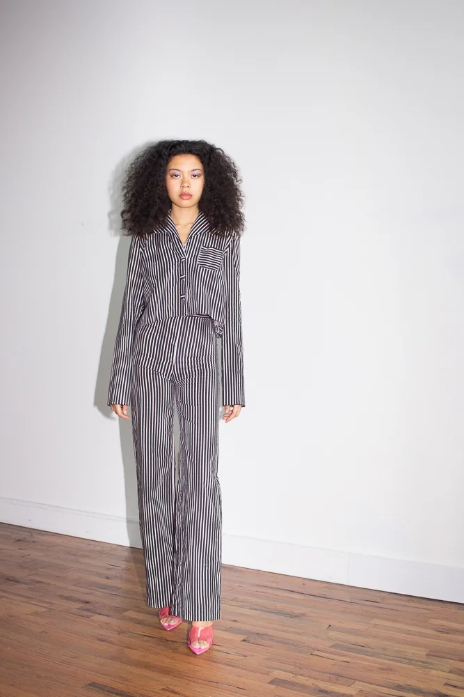 1970s Black and White Striped Skinny Suit