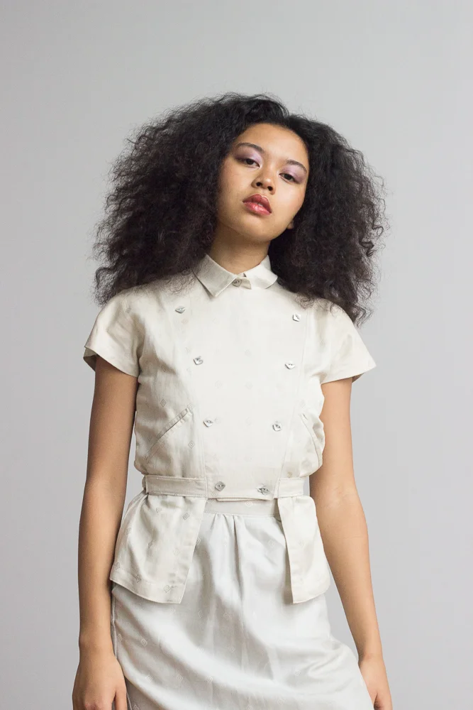 1980s Jaquard Silk Linen Set