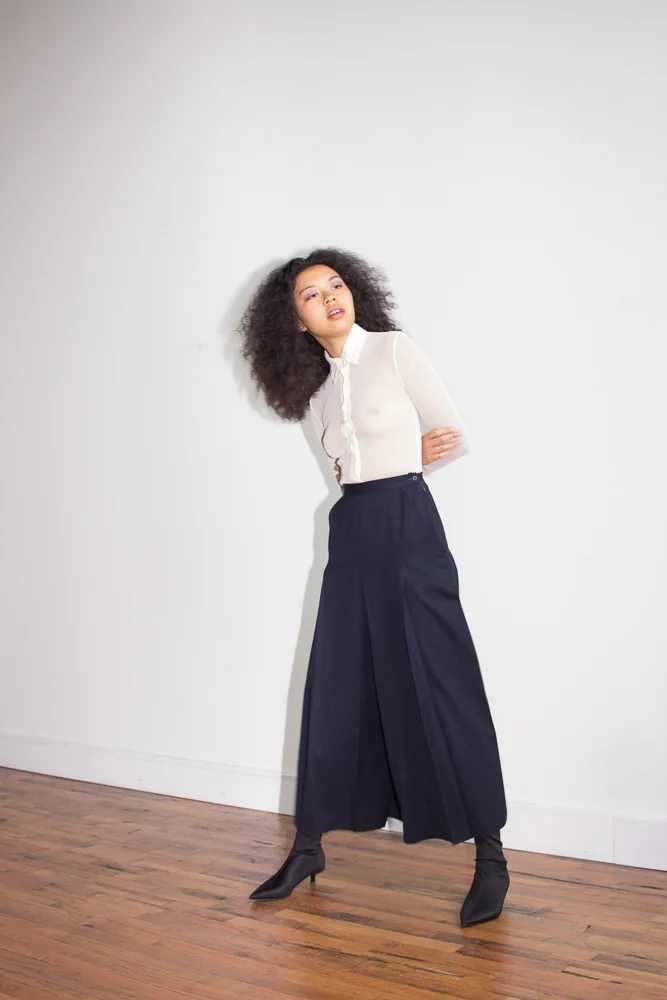 1990s Navy Wool Culottes