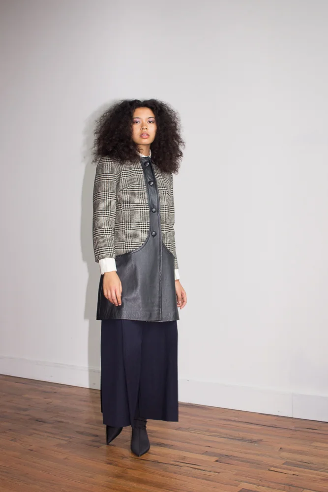 1960s Glen Plaid Wool and Leather