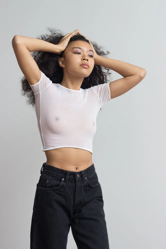 1990s White Mesh Crop Top