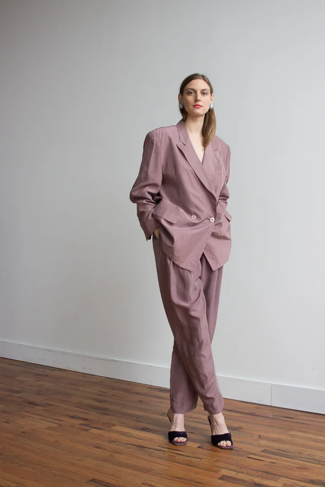 1980s Mauve Silk Power Suit