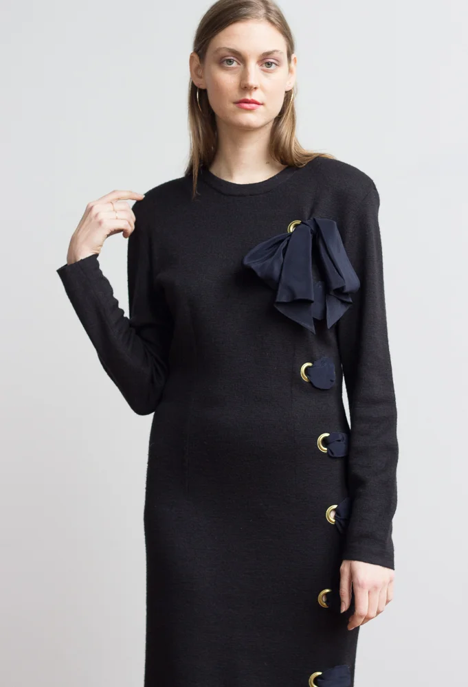 1980s Italian Wool Lace-Up Sweater Dress