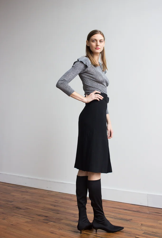 1980s Black Stretch Wool Carwash Skirt