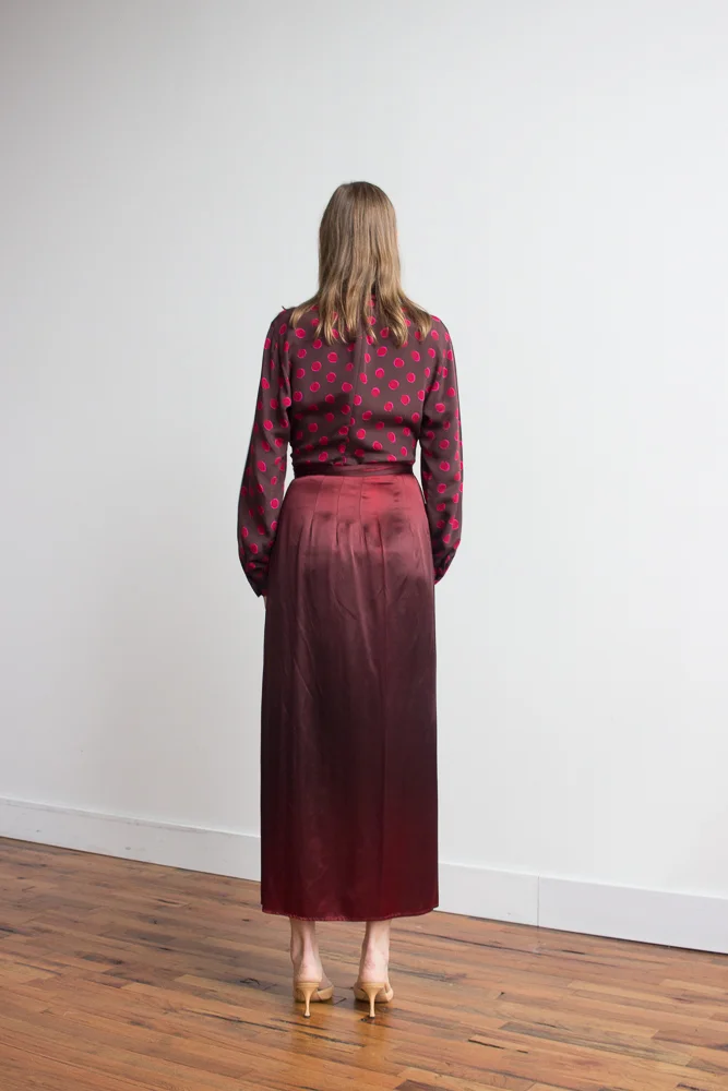 1990s Merlot Satin Wrap Skirt