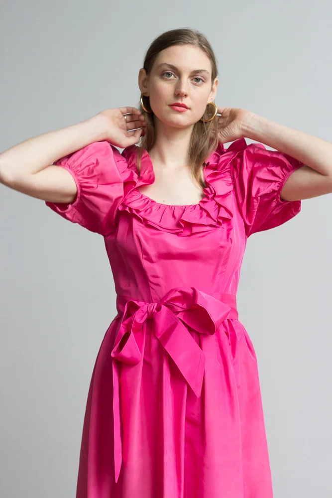 1980s Pink Taffeta Maxi Dress