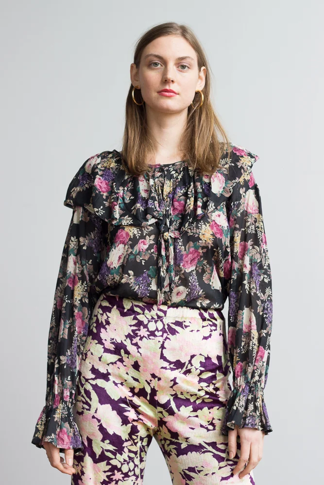 1980s Floral Indian Cotton Gauze Romantic Blouse