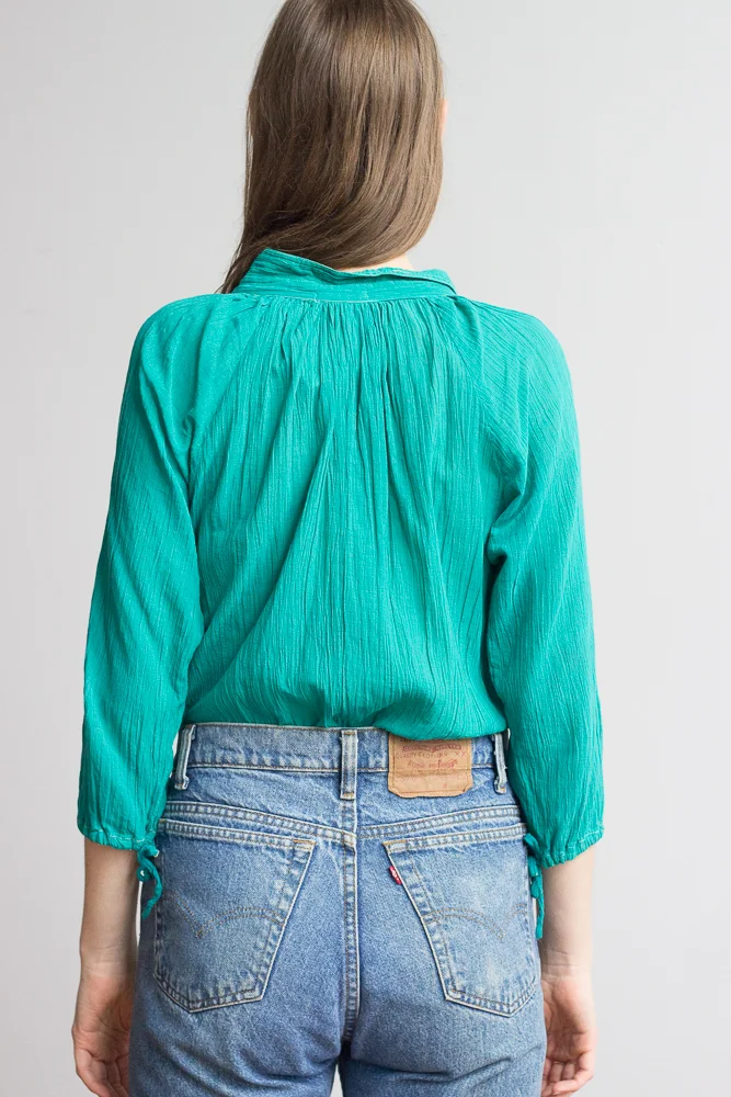 1970s Turquoise Gauze Tunic Top