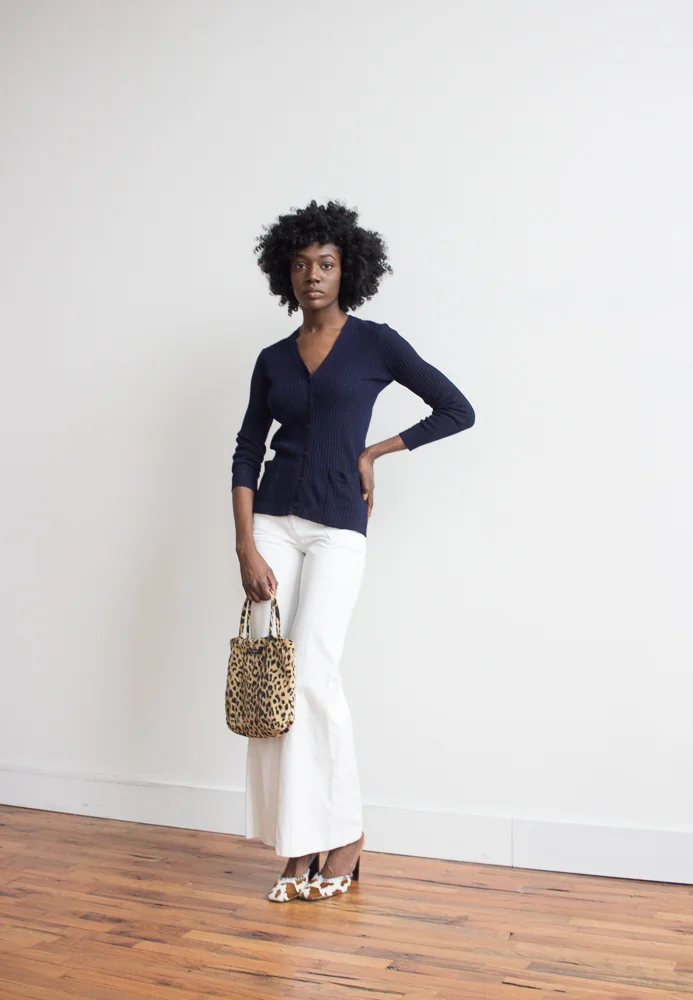 1970s Pringle of Scotland Navy Ribbed Cashmere Cardi