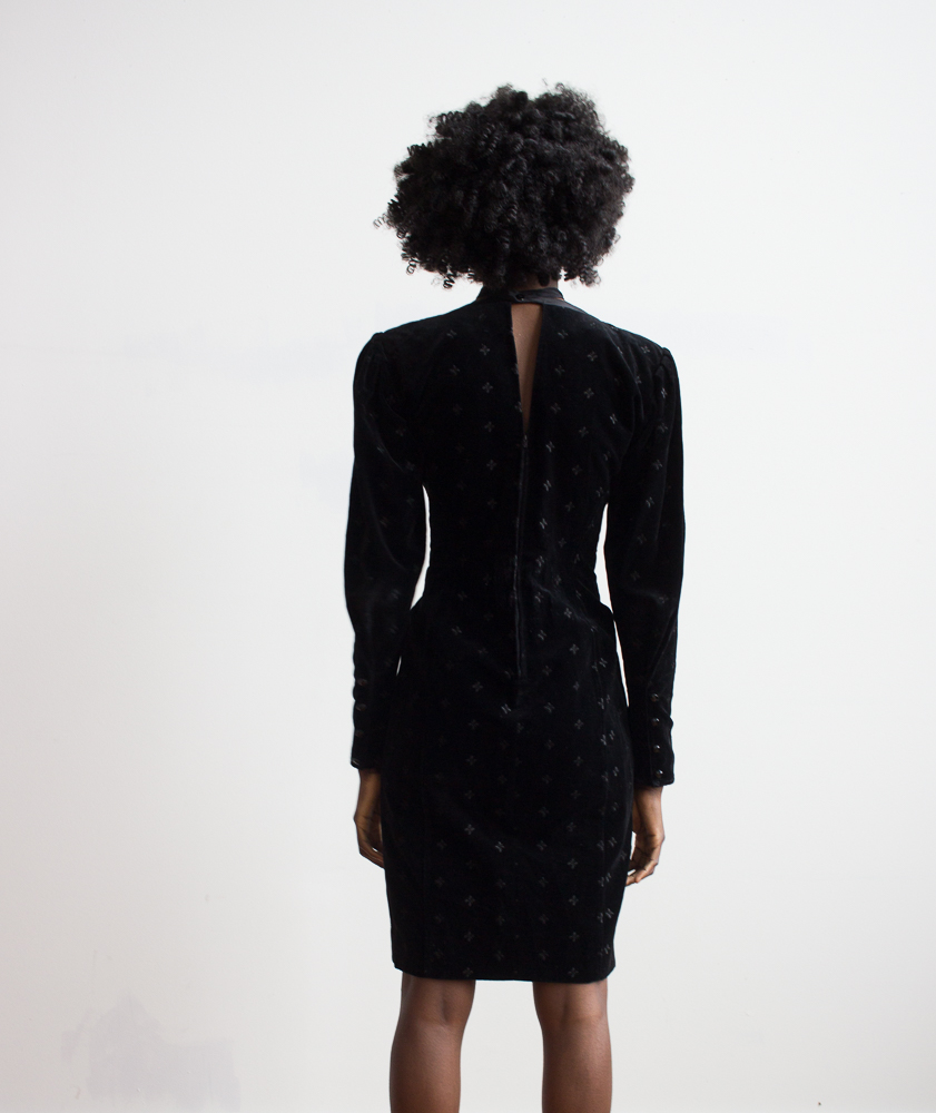 1980s Ungaro Paris Black Velvet Party Dress