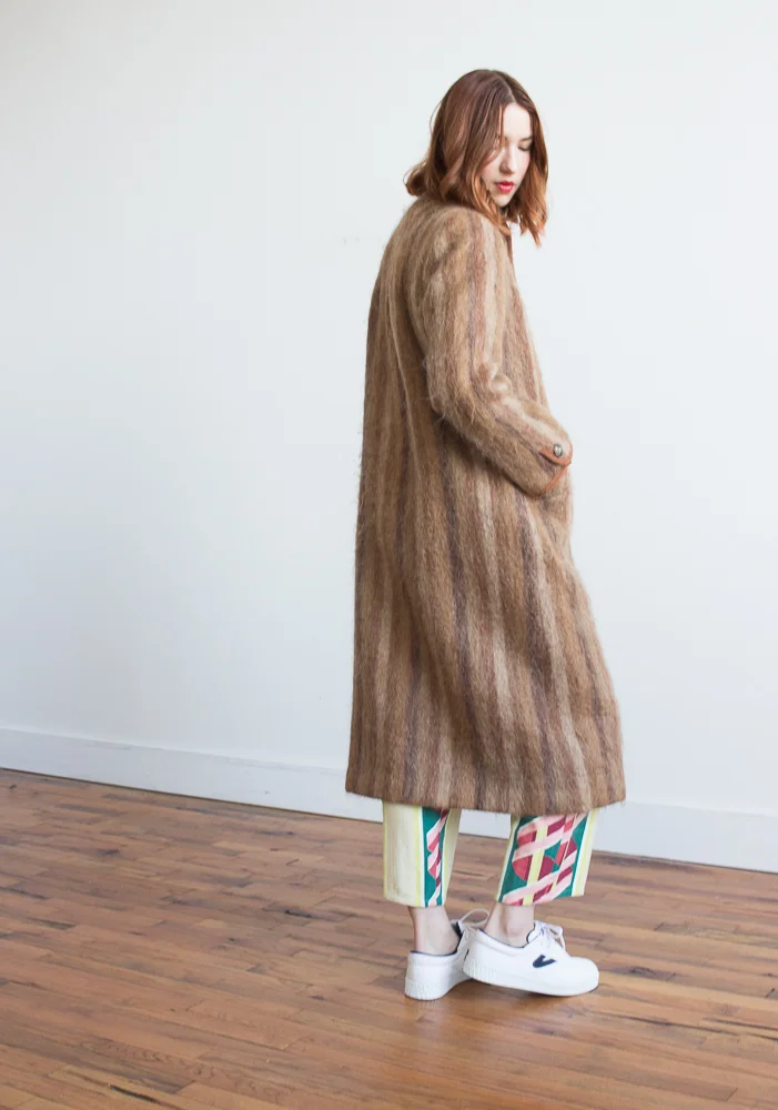 1970s Brick Mohair Striped Coat