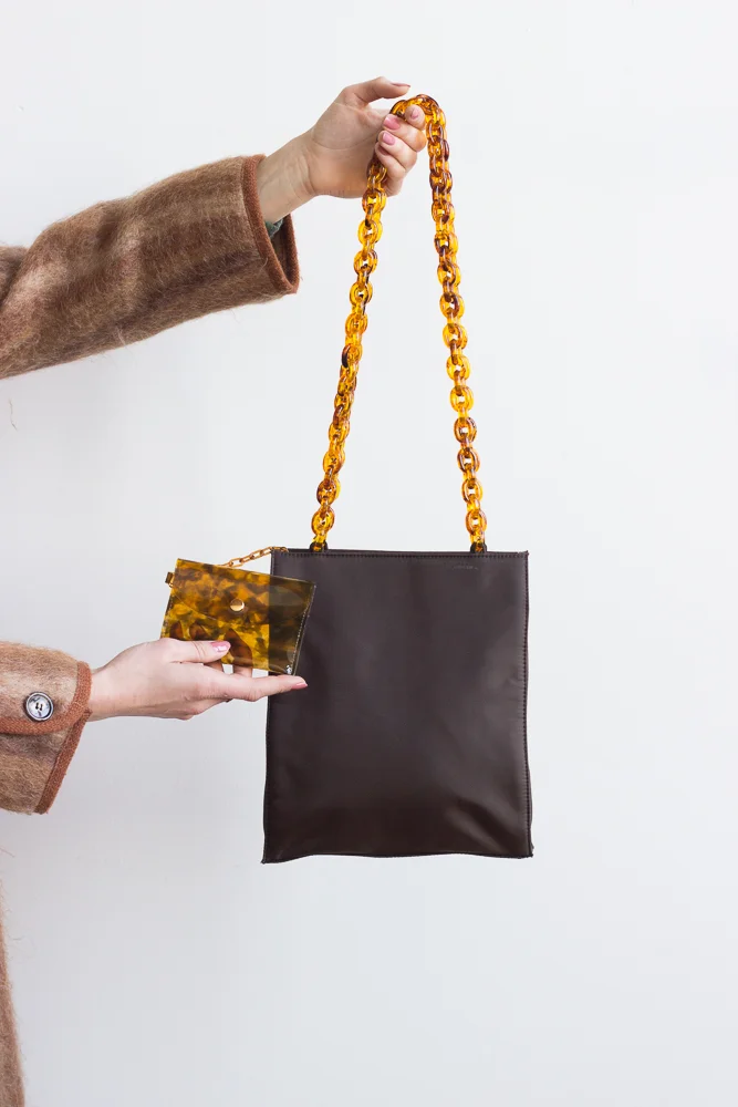 1990s Nylon Tote with Turquoise Chain Straps