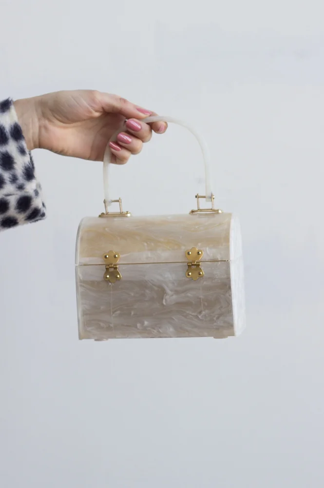 1960s White Marbled Lucite Box Purse