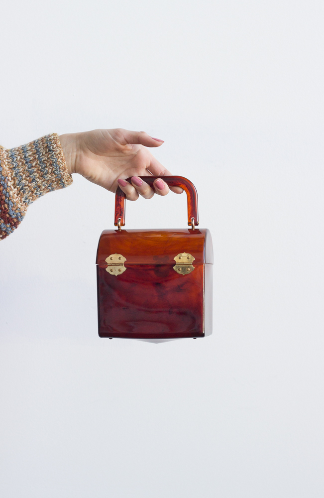 1950s Tortiose Lucite Box Bag